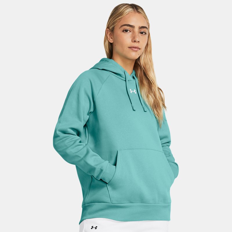 Dameshoodie Under Armour Rival Fleece Radial Turquoise / Wit L